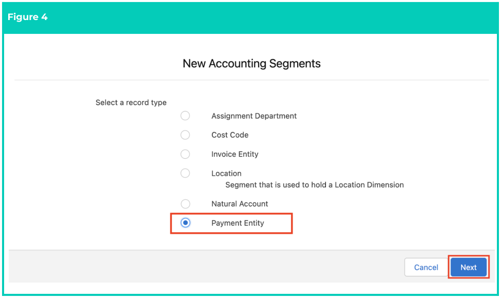 Screenshot from QRG Create Accounting Segments - Payment Entity