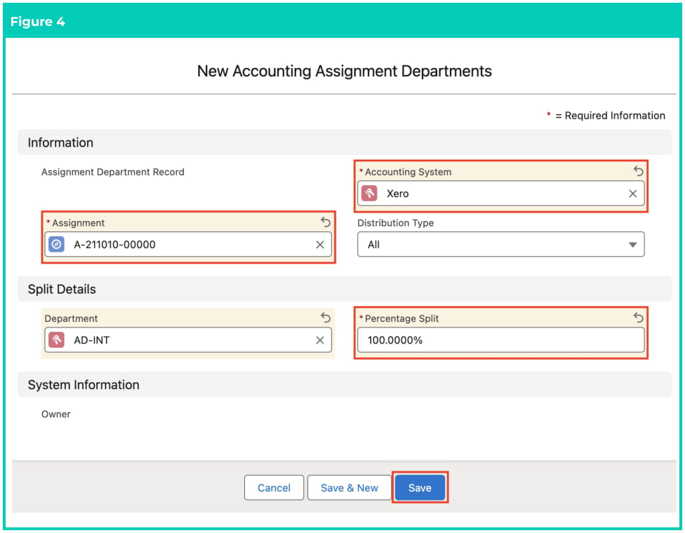 Screenshot from QRG Create an Accounting Assignment Department