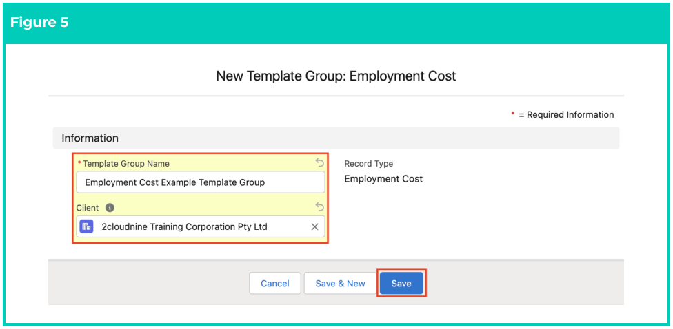 Screenshot from QRG Create an Employment Cost Template Group