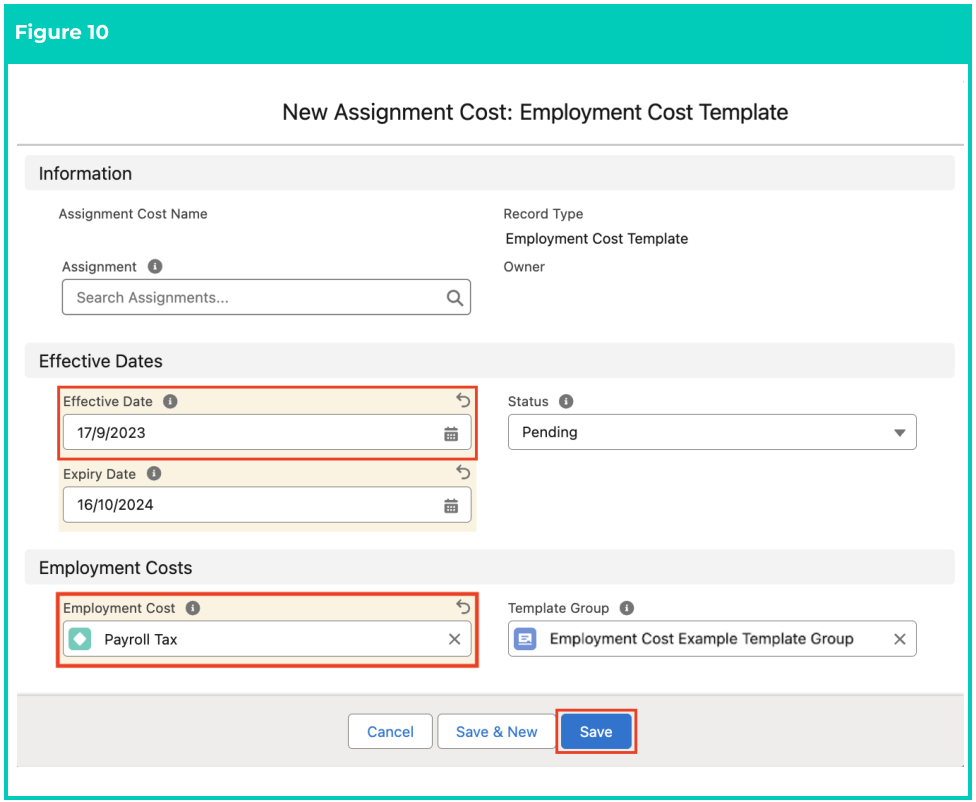 Screenshot from QRG Create an Employment Cost Template Group