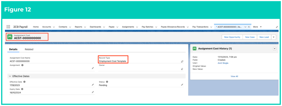 Screenshot from QRG Create an Employment Cost Template Group