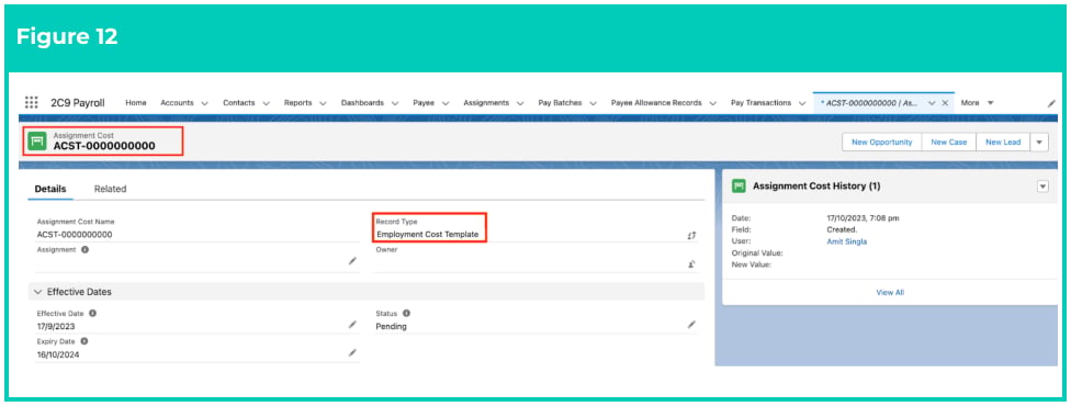 Screenshot from QRG Create an Employment Cost Template Group