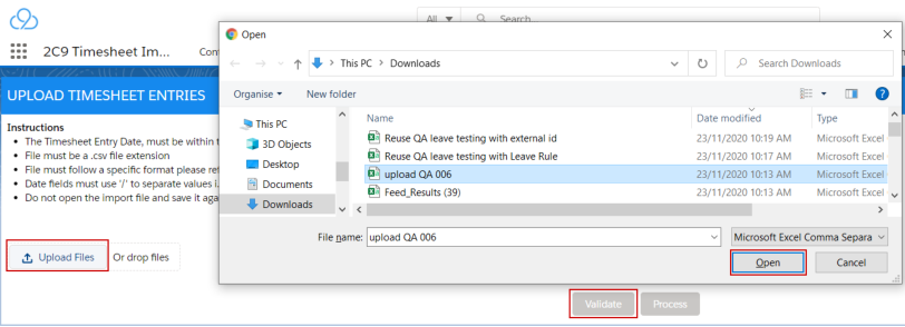 Timesheet Import Tool file dialog
