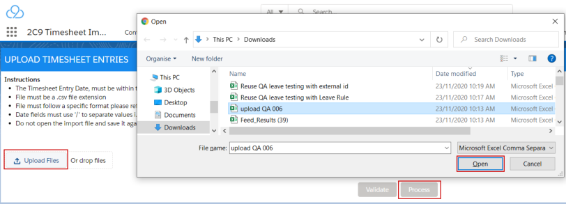 Timesheet Import Tool process file