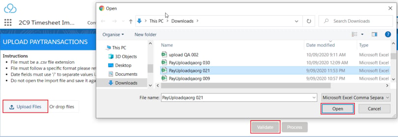 Pay Transaction Import Tool file dialog