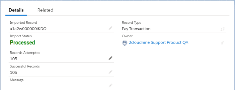 Processed pay transaction details