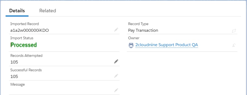 Processed pay transaction details