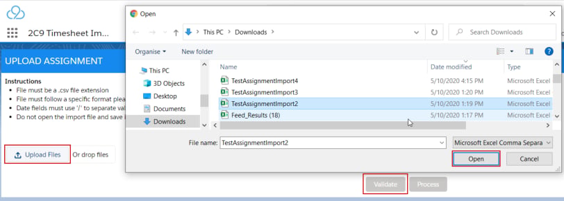 Assignment Import Tool file dialog