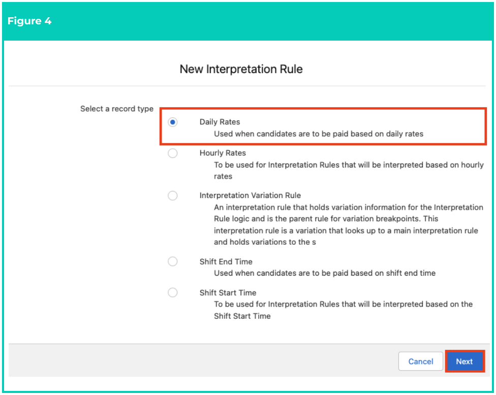 Screenshot from QRG Interpretation Rule Builder - Create Daily Rates Interpretation Rules