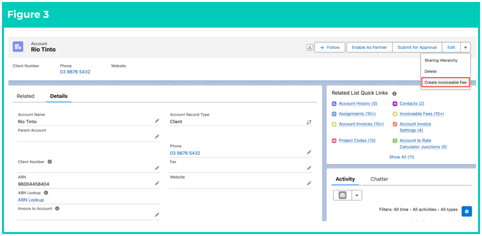 Screenshot from QRG Create Invoiceable Fees