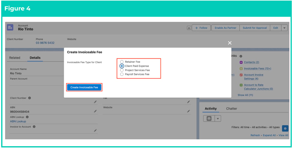 Screenshot from QRG Create Invoiceable Fees