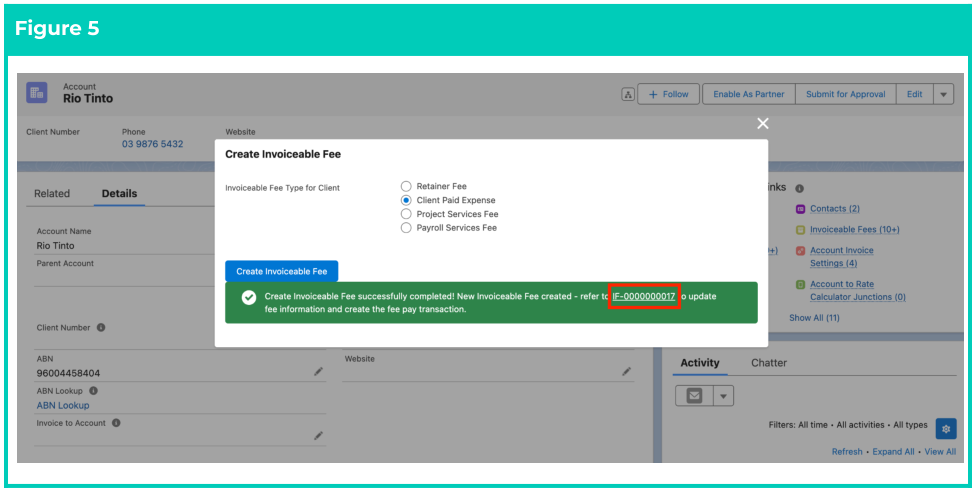Screenshot from QRG Create Invoiceable Fees