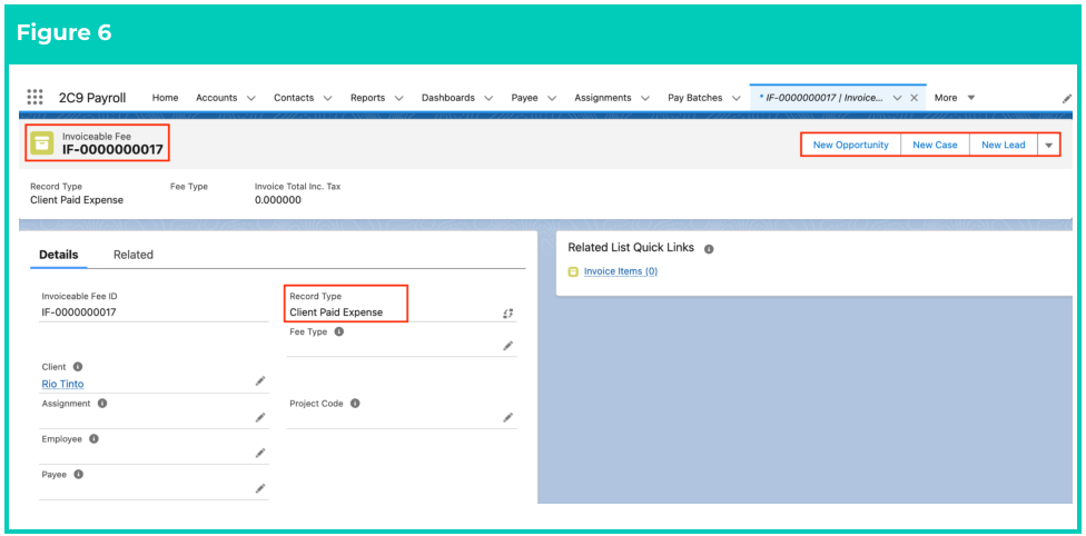 Screenshot from QRG Create Invoiceable Fees