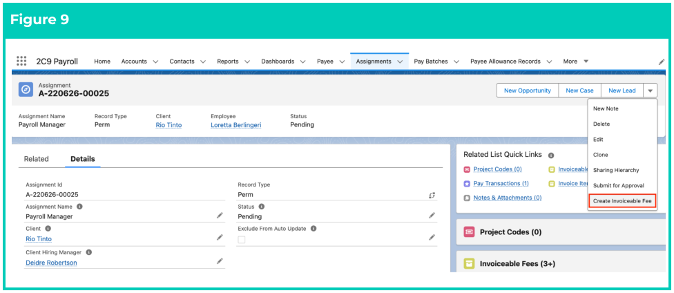 Screenshot from QRG Create Invoiceable Fees