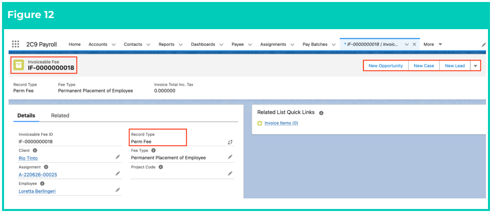 Screenshot from QRG Create Invoiceable Fees