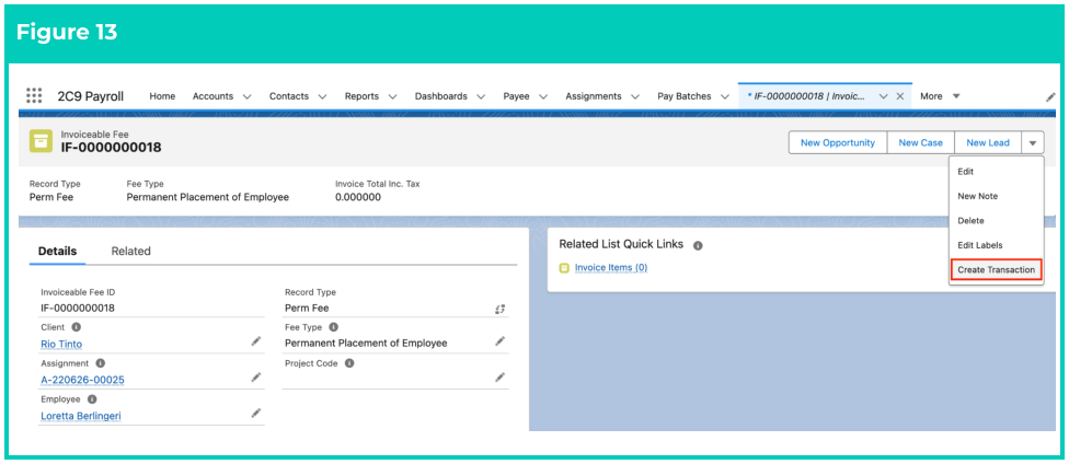 Screenshot from QRG Create Invoiceable Fees