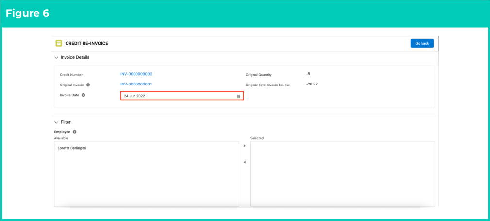 Screenshot from QRG Creating Re-Invoices