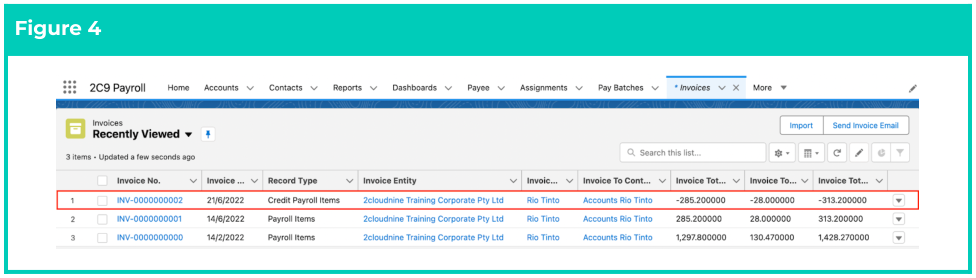 Screenshot from QRG Creating Re-Invoices