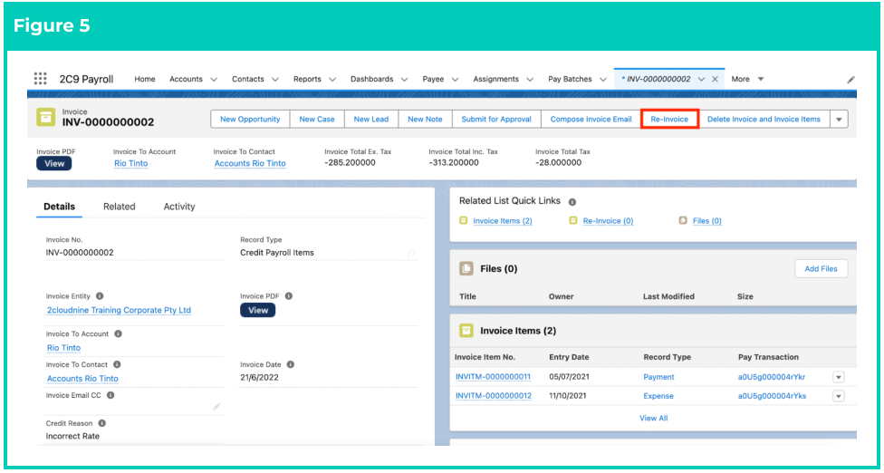 Screenshot from QRG Creating Re-Invoices