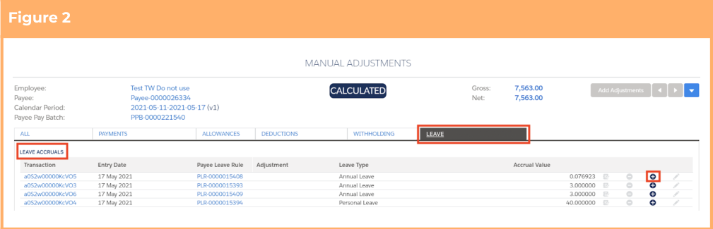 Screenshot from QRG Create Leave Accruals Manually