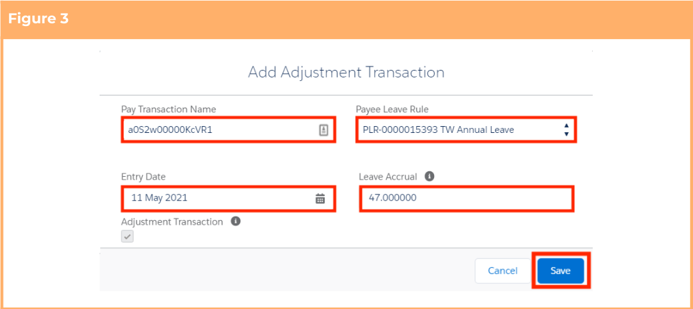 Screenshot from QRG Create Leave Accruals Manually