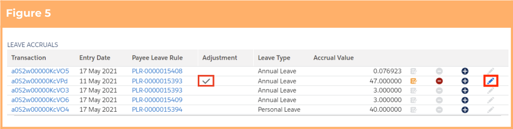Screenshot from QRG Create Leave Accruals Manually