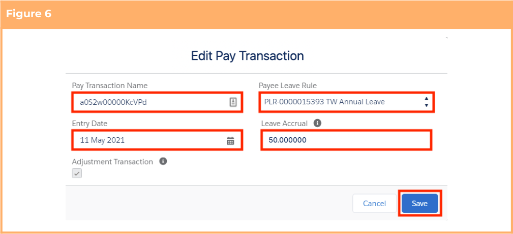 Screenshot from QRG Create Leave Accruals Manually
