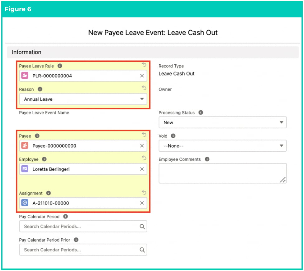 Screenshot from QRG Create Leave Cash Out - Payroll Users