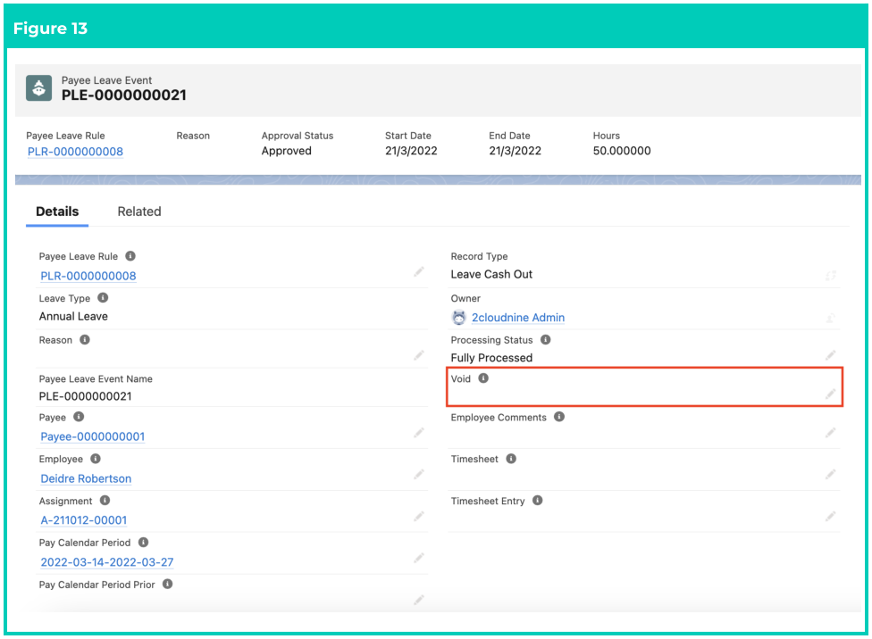 Screenshot from QRG Create Leave Cash Out - Payroll Users