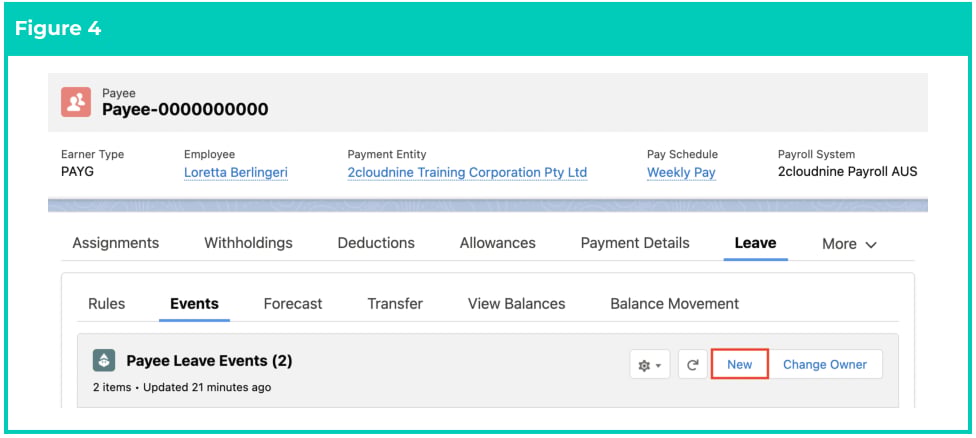 Screenshot from QRG Create Leave Credit - Payroll Users