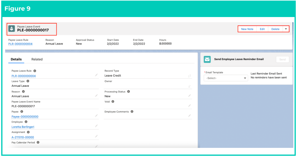 Screenshot from QRG Create Leave Credit - Payroll Users