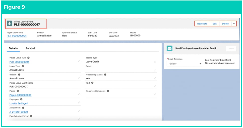 Screenshot from QRG Create Leave Credit - Payroll Users