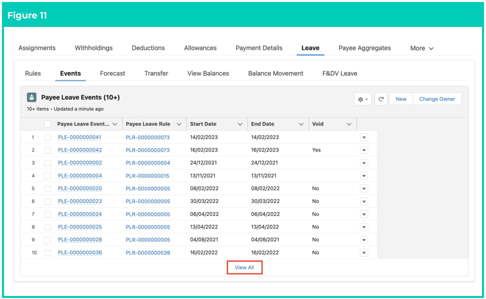 Screenshot from QRG Create Leave Credit - Payroll Users