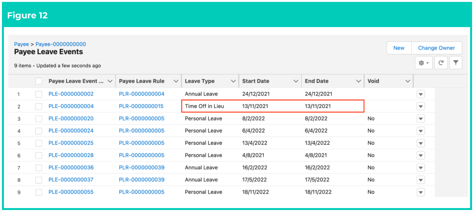 Screenshot from QRG Create Leave Credit - Payroll Users