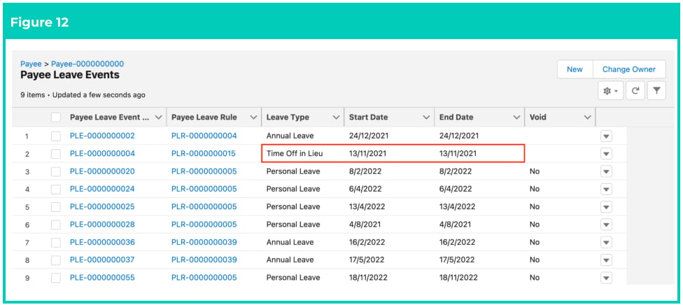 Screenshot from QRG Create Leave Credit - Payroll Users