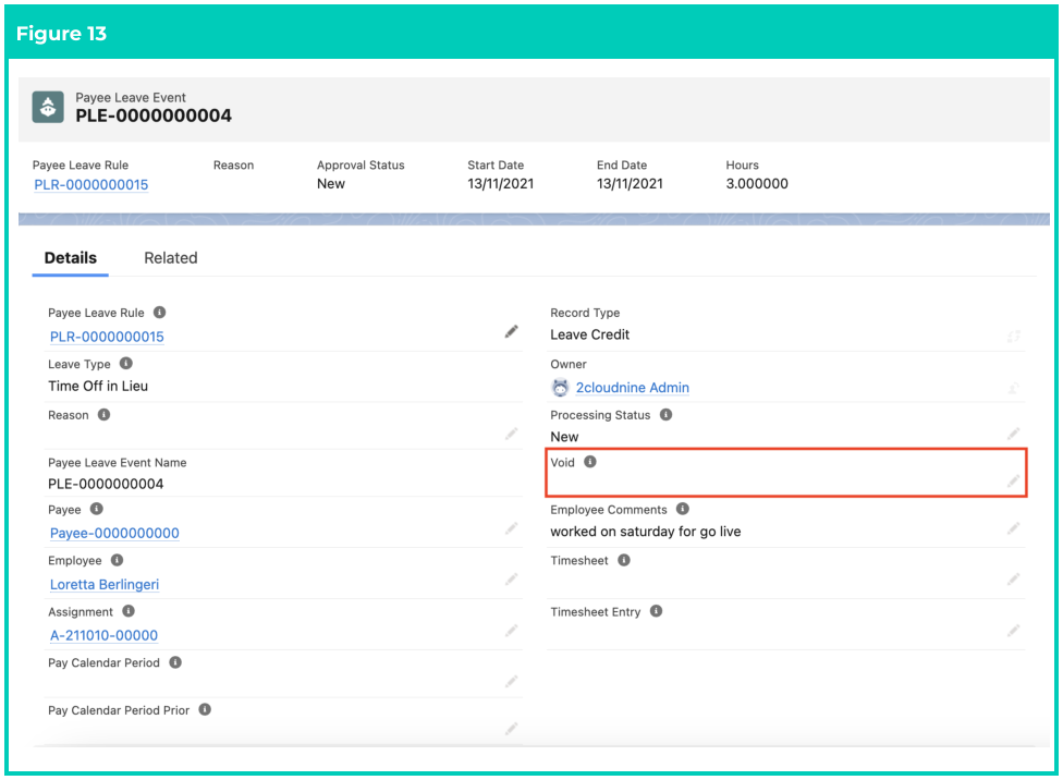 Screenshot from QRG Create Leave Credit - Payroll Users