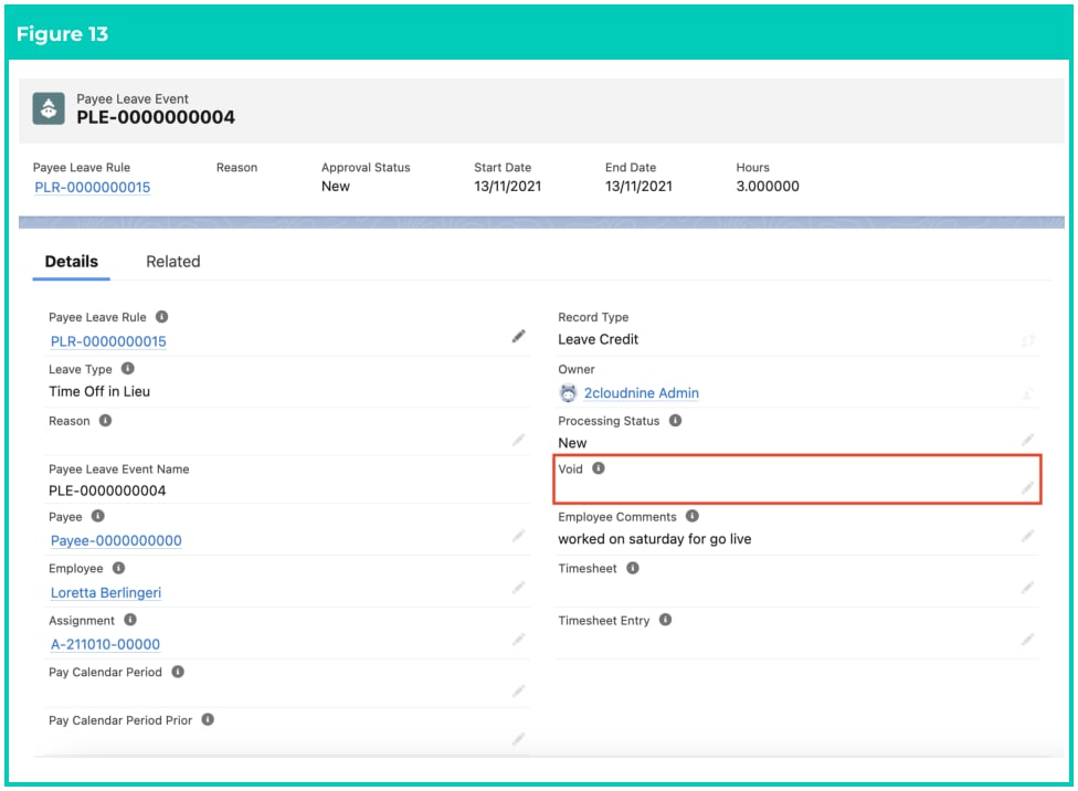Screenshot from QRG Create Leave Credit - Payroll Users