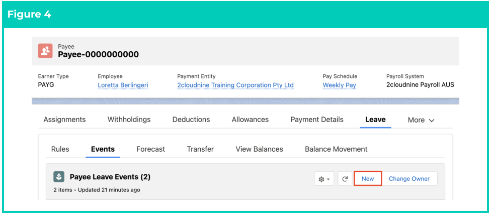 Screenshot from QRG Create Leave Takes - Payroll Users