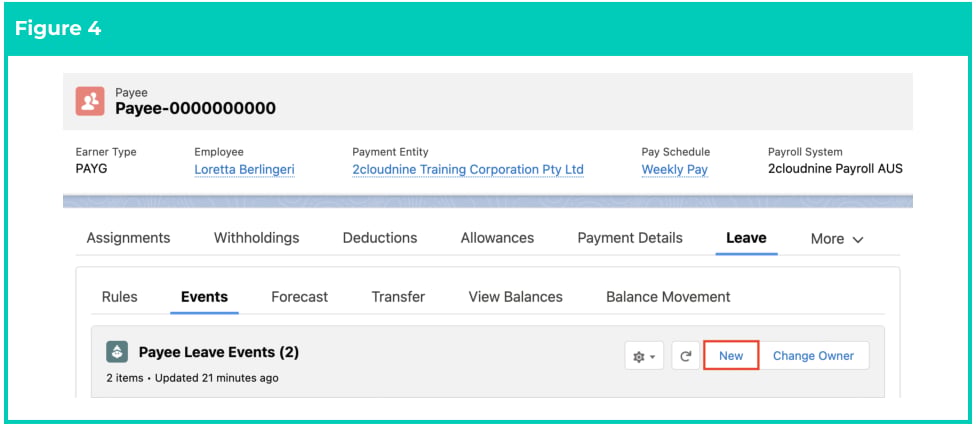 Screenshot from QRG Create Leave Takes - Payroll Users