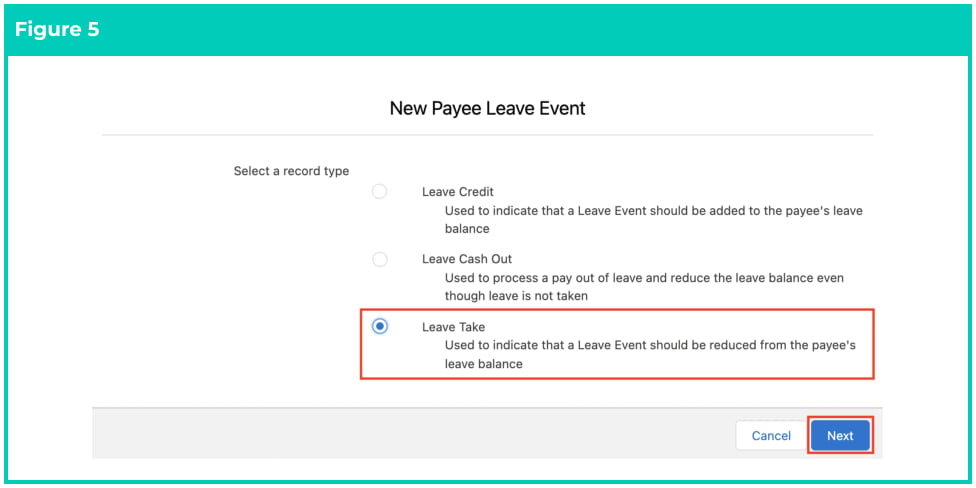 Screenshot from QRG Create Leave Takes - Payroll Users