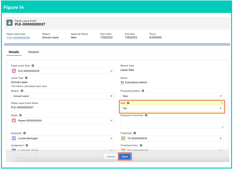 Screenshot from QRG Create Leave Takes - Payroll Users