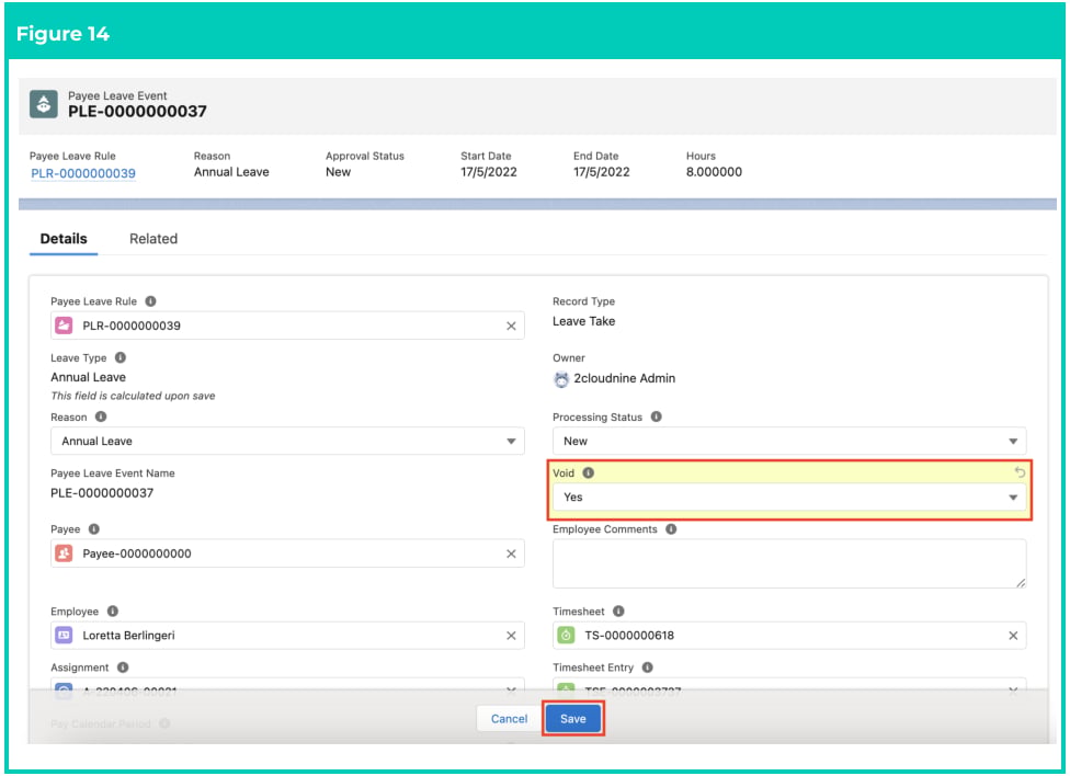 Screenshot from QRG Create Leave Takes - Payroll Users