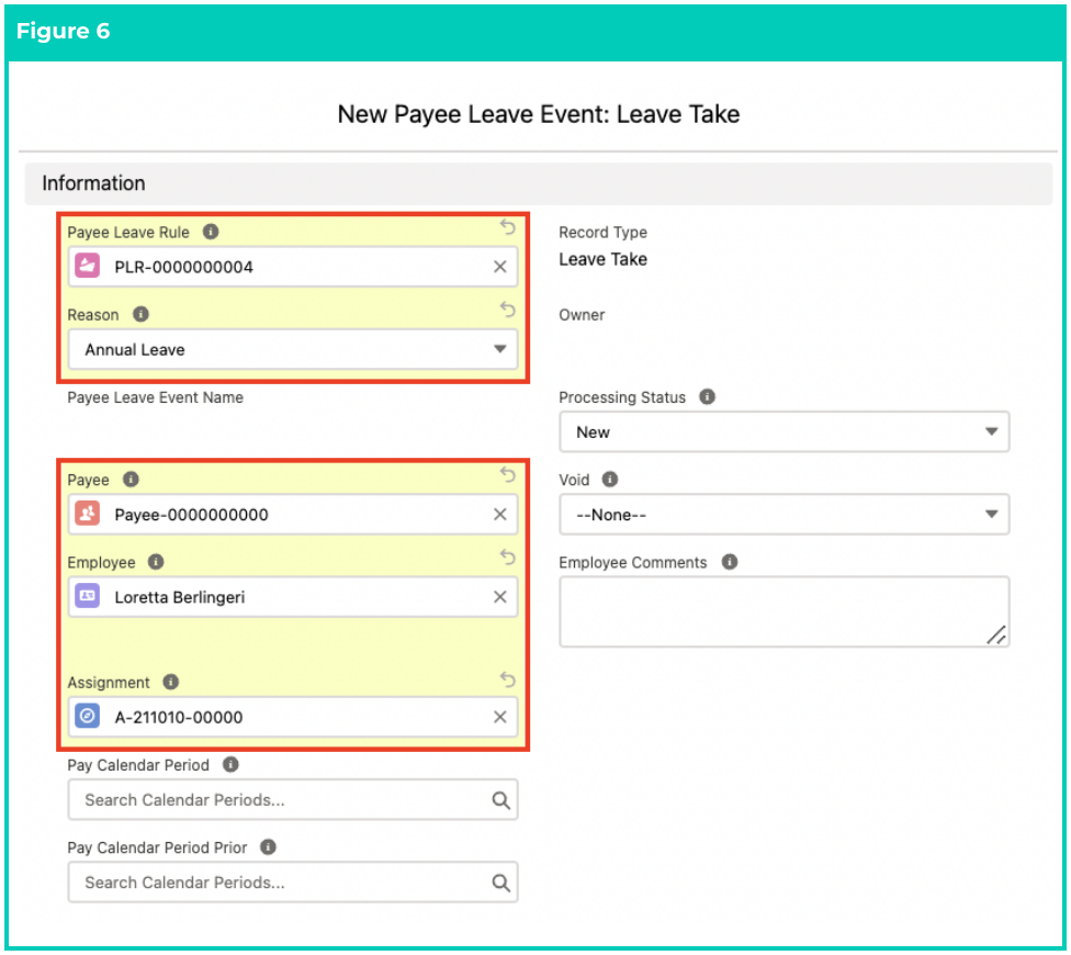 Screenshot from QRG Create Leave Takes - Payroll Users