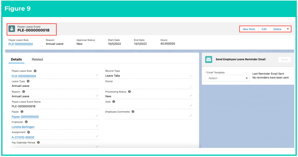 Screenshot from QRG Create Leave Takes - Payroll Users