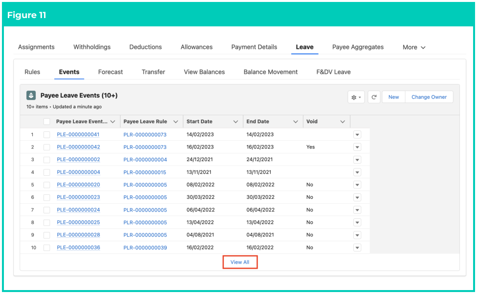 Screenshot from QRG Create Leave Takes - Payroll Users