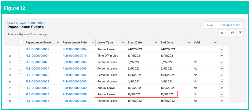 Screenshot from QRG Create Leave Takes - Payroll Users