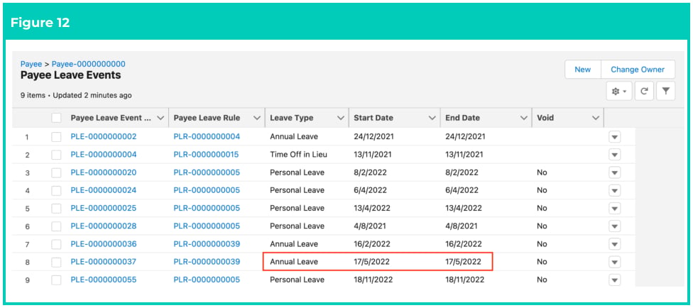 Screenshot from QRG Create Leave Takes - Payroll Users