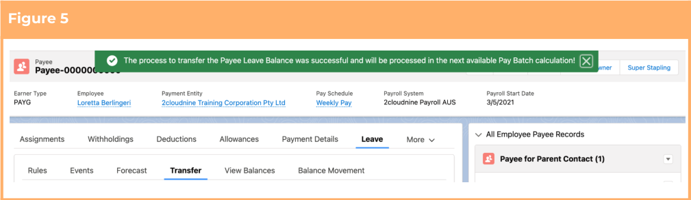 Screenshot from QRG Payee Leave Transfer