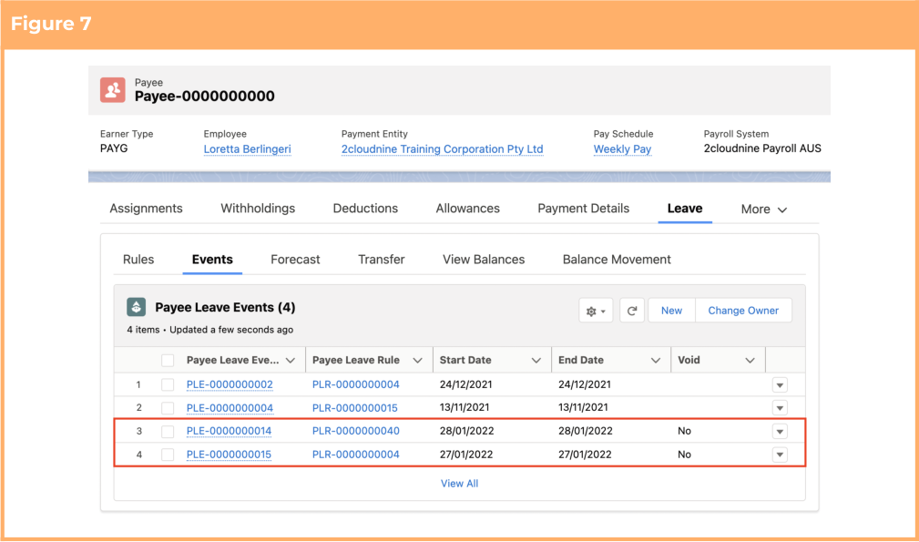Screenshot from QRG Payee Leave Transfer