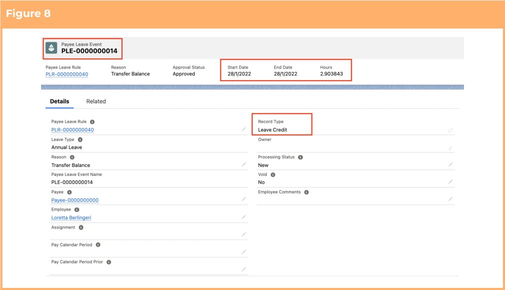 Screenshot from QRG Payee Leave Transfer